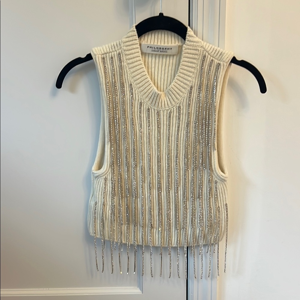 Philosophy Cream Sleeveless Sweater with Silver Accents